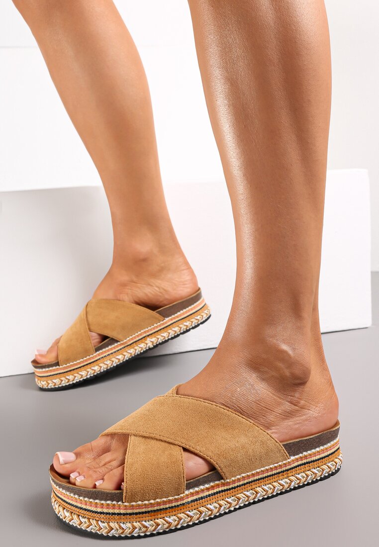 Papuci maro cu Talpă Plată cu Baretă Împletită și Vârf Deschis Littlemark