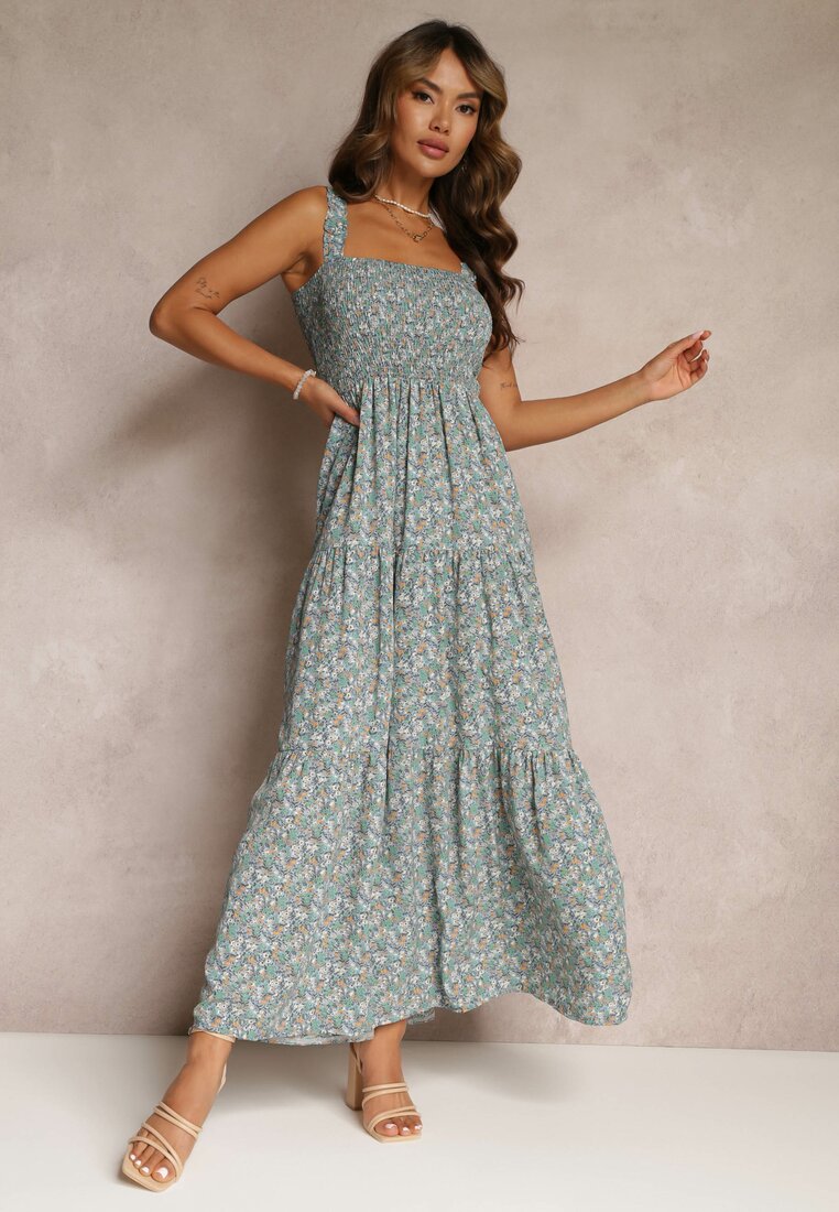 Rochie Cloche Albastru deschis cu Flori cu Bretele Malaisia