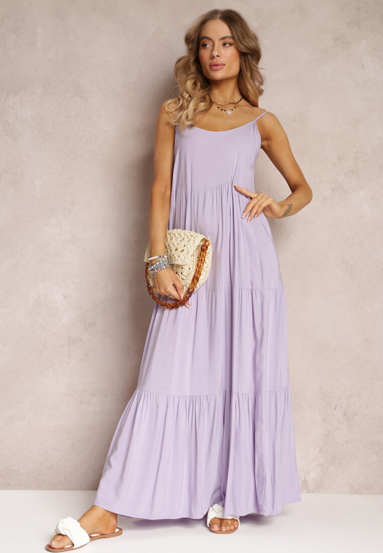 Rochie Violet din Viscoză cu bretele cu volan Graesa