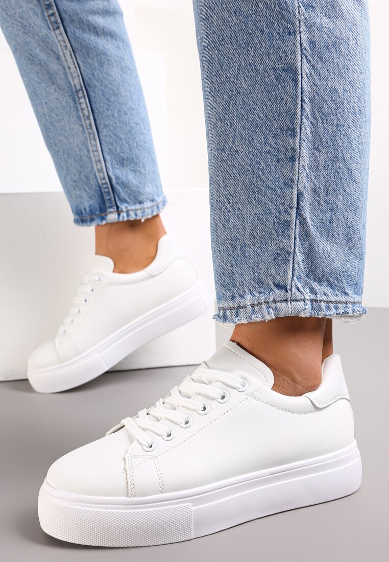 Sneakers albi cu șireturi, cu profil redus Narelina