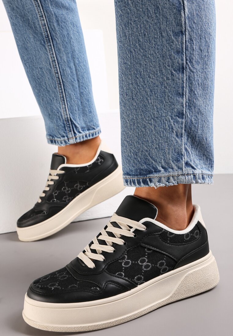 Adidași Negri Cu șireturi pe Talpă Groasă Valua