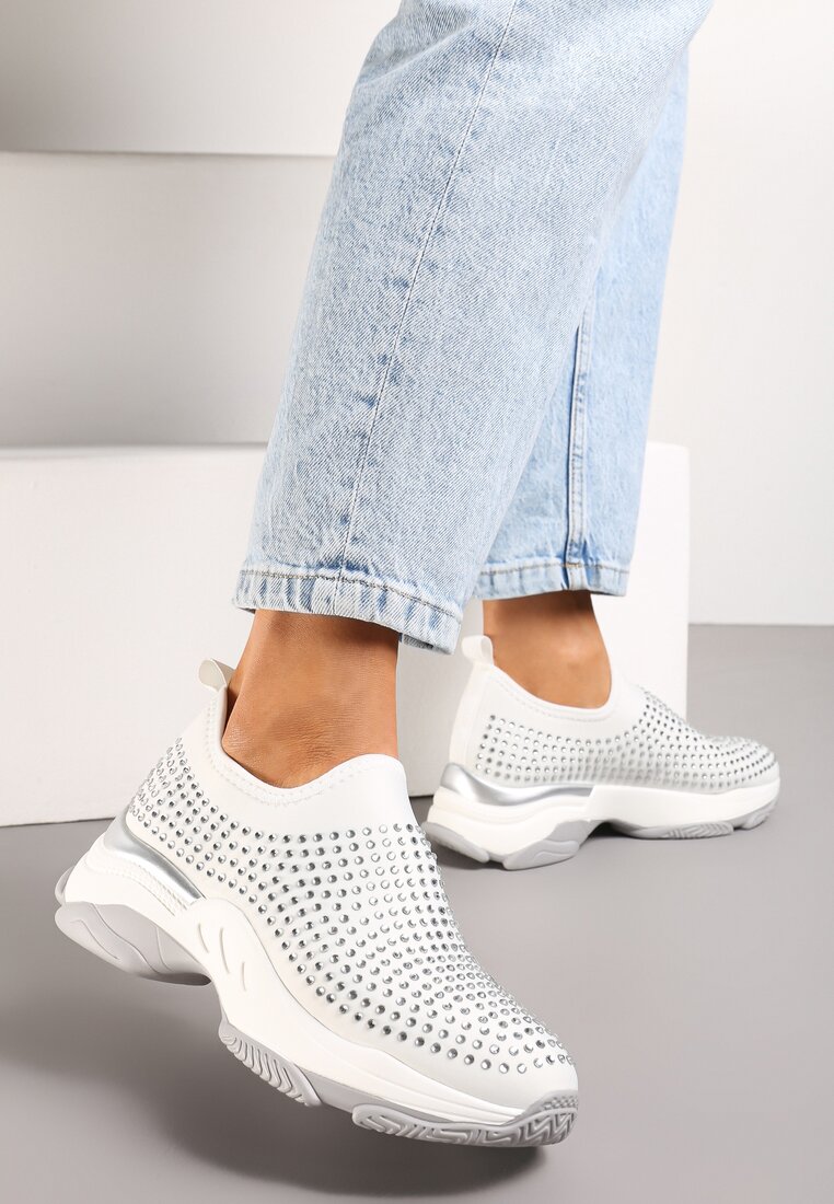 Adidași Albi cu talpă groasă cu zirconii Elerene