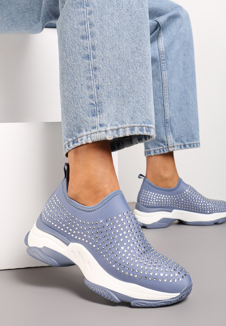 Adidași albastre cu talpă groasă cu strasuri Elerene