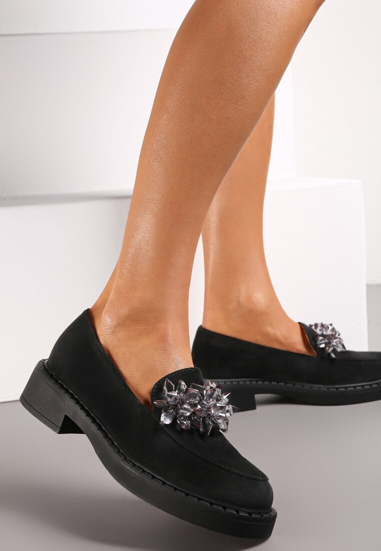 Mocasin Negre cu Cristale și Brant din Piele Naturală Limiha