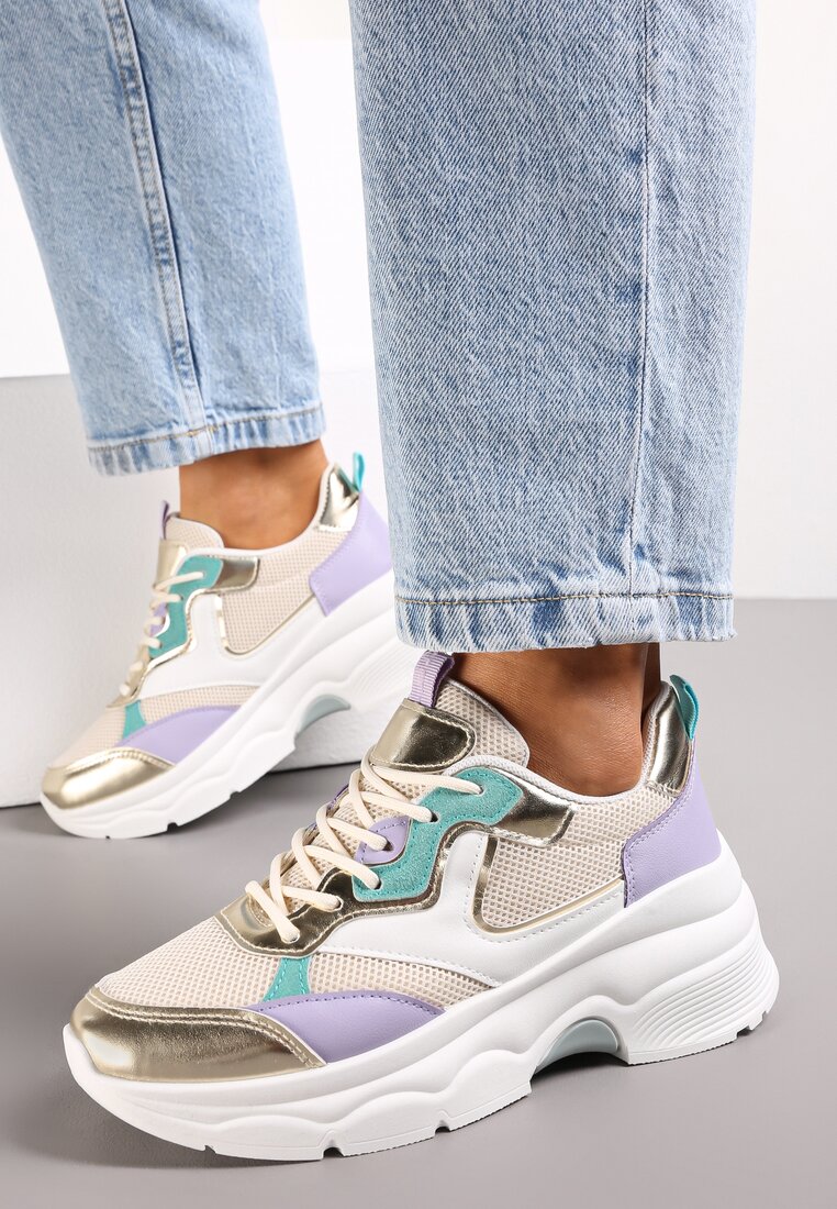 Adidași Bej-Auriu cu Talpă Groasă cu Inserții Perforate Lanya