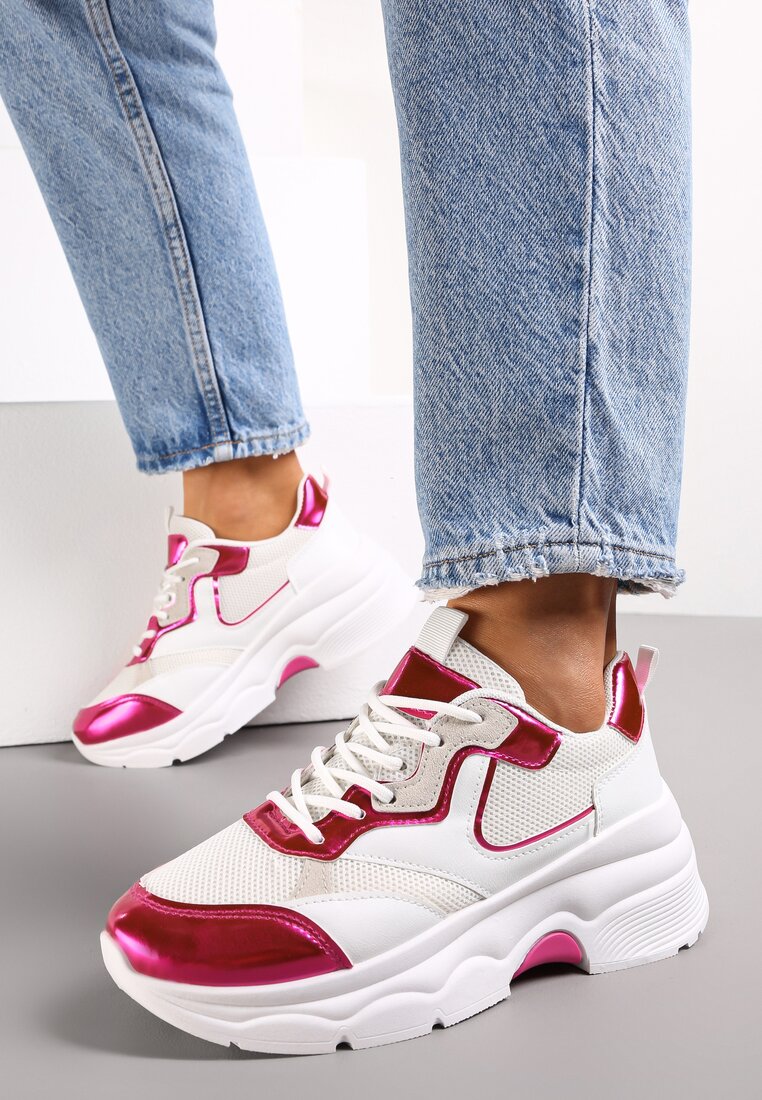 Adidași Alb-Fuchsia cu talpă groasă cu inserții perforate Lanya