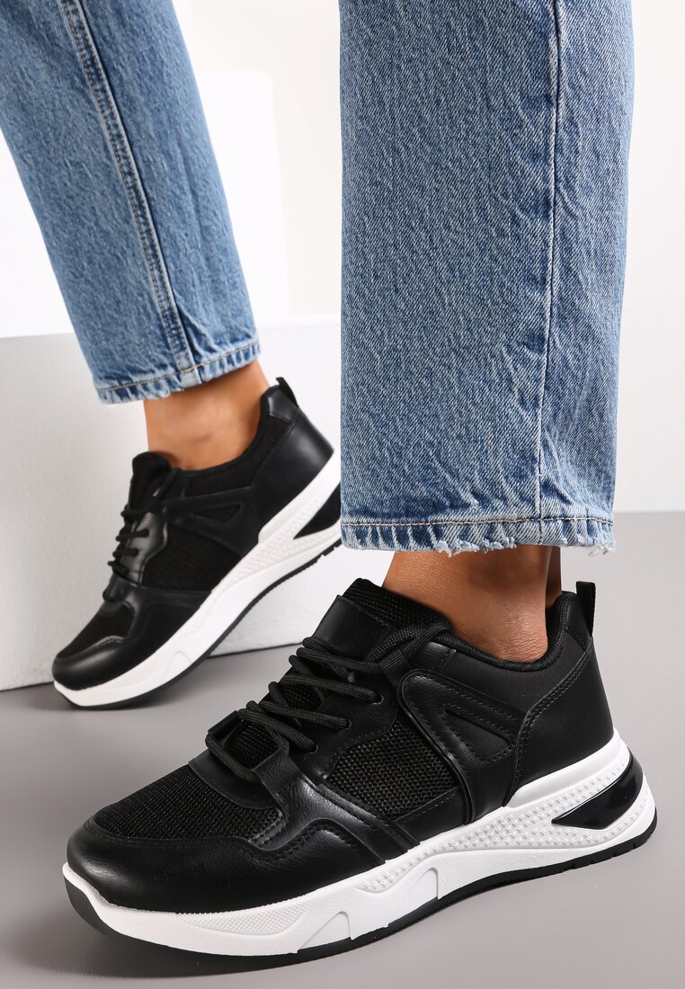 Adidași negri pe Talpă Decorativă cu Șireturi Clarie