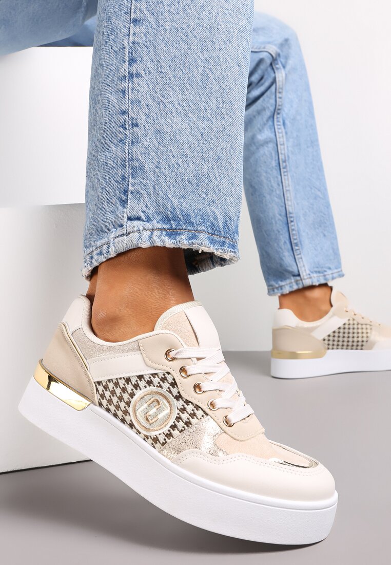 Adidași bej cu șireturi cu talpă groasă cu inserție decorativă Minsa