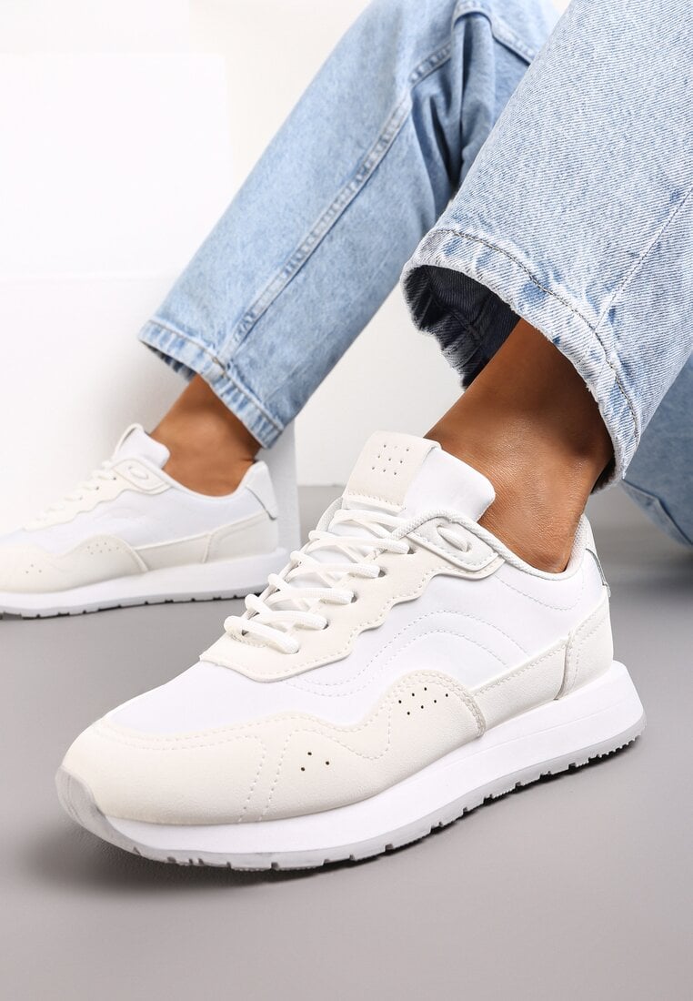 Adidași Albi Decorați cu Inserții din Imitație de Piele Fayela