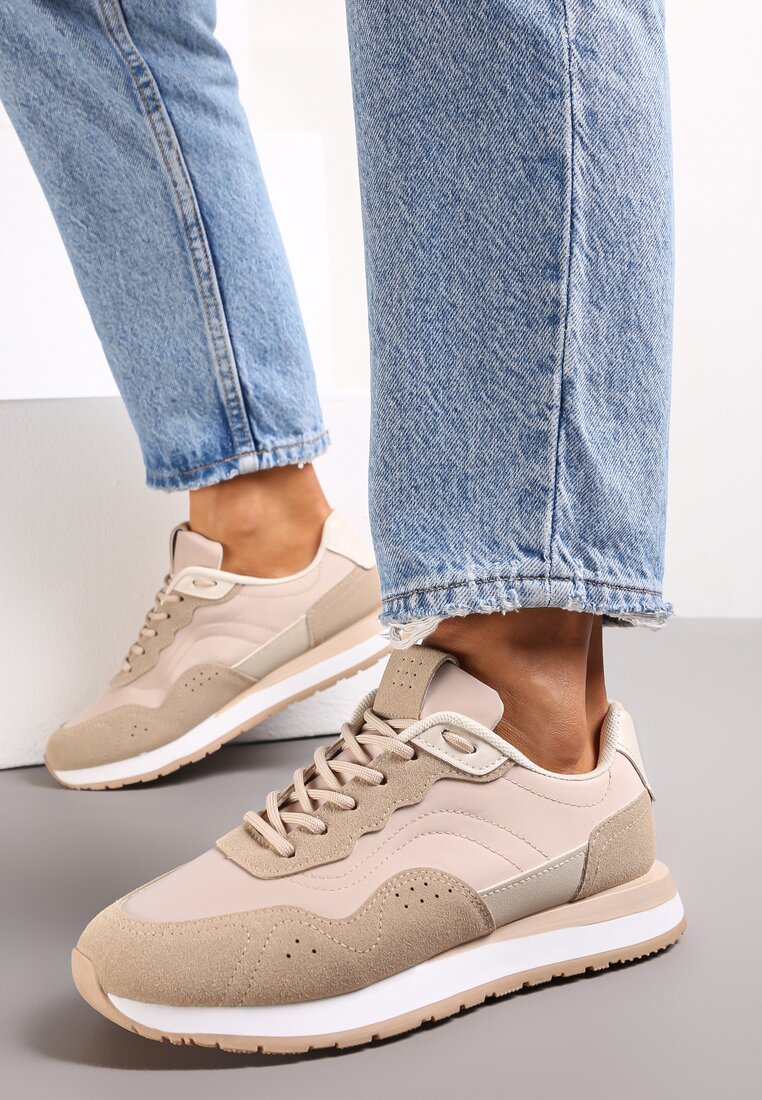 Sneakers Bej închis Decorați cu inserții de piele ecologică Fayela