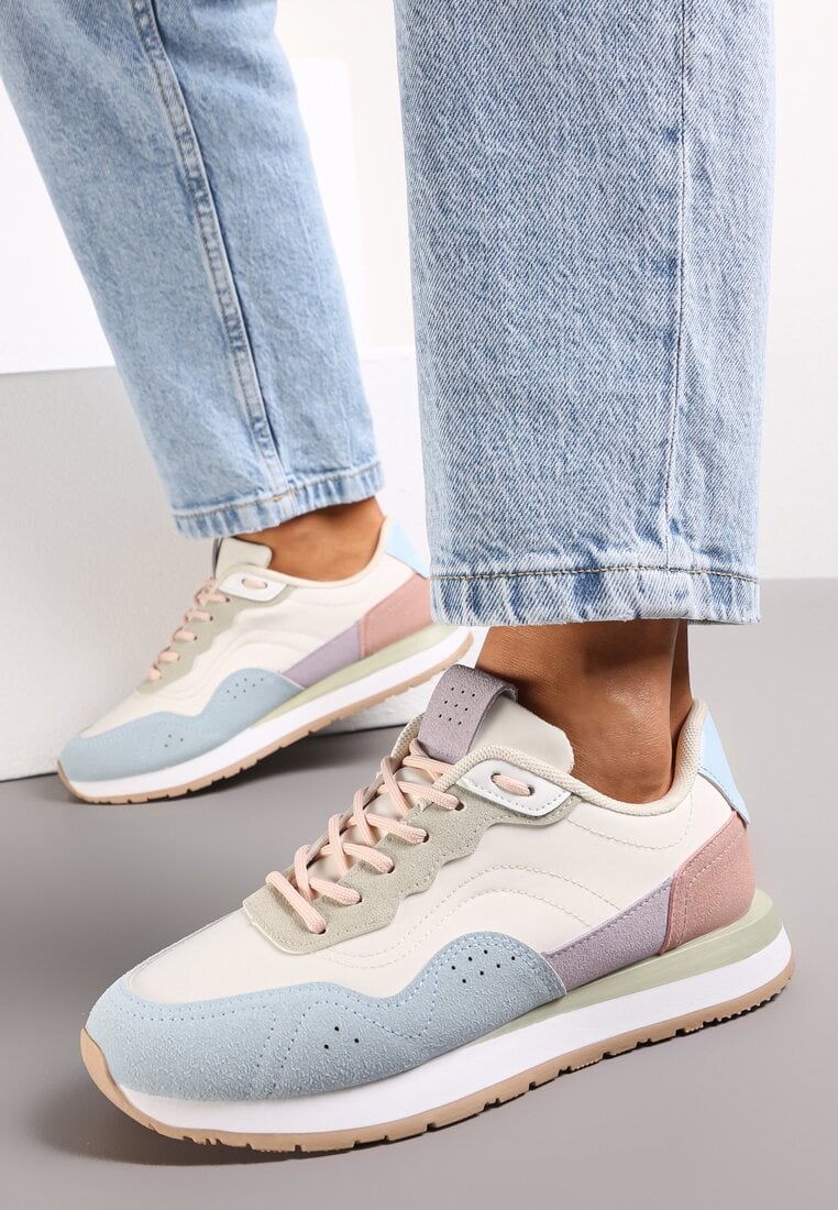 Adidași Albi și Albaștri Decorați cu Inserții din Imitație de Piele Fayela