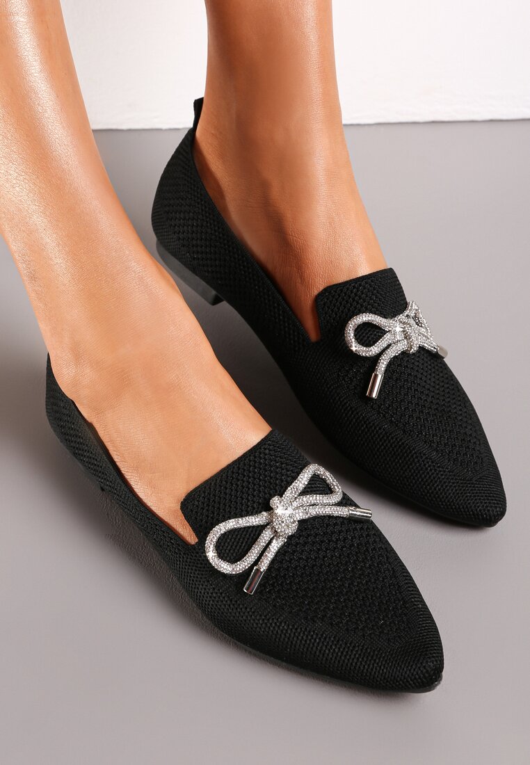 Balerini Negri cu Talpă Plată cu Fundă cu Zirconiu Preslia