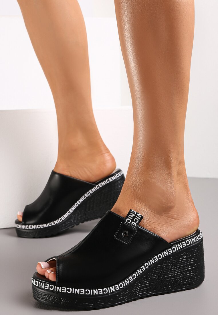 Papuci Negri cu talpă pană cu vârf deschis Kenara