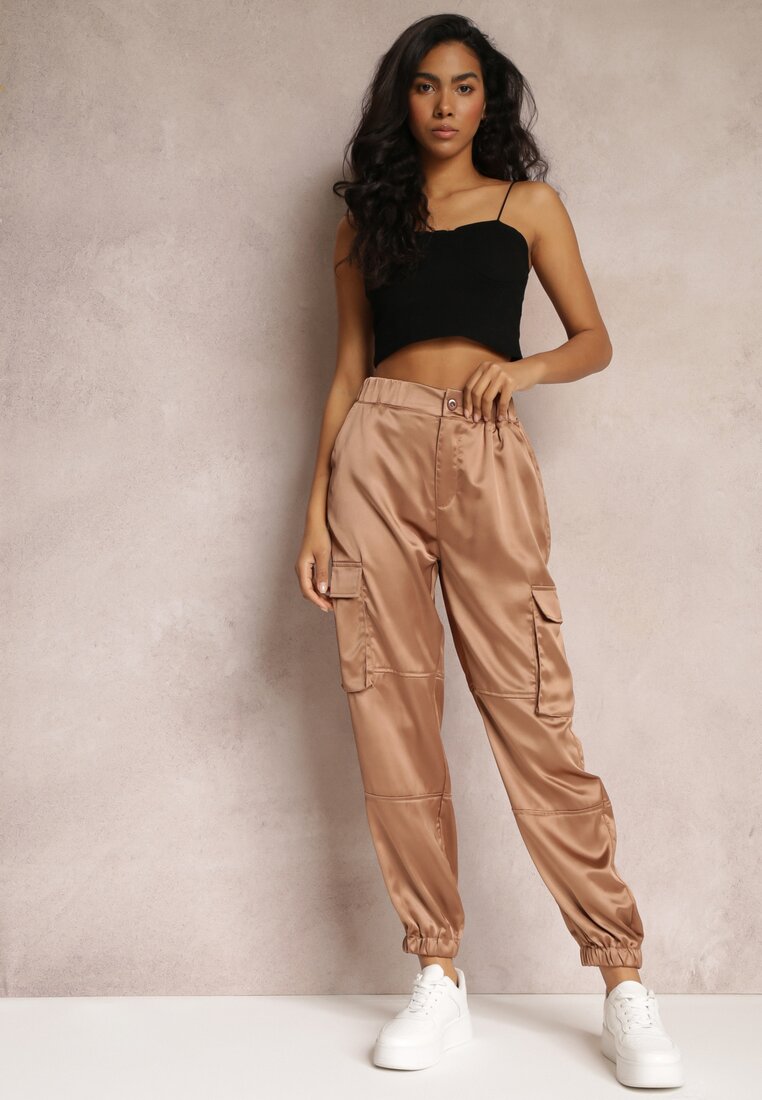 Pantaloni jogger bej închis cu buzunare cargo cu velcro Jeandal