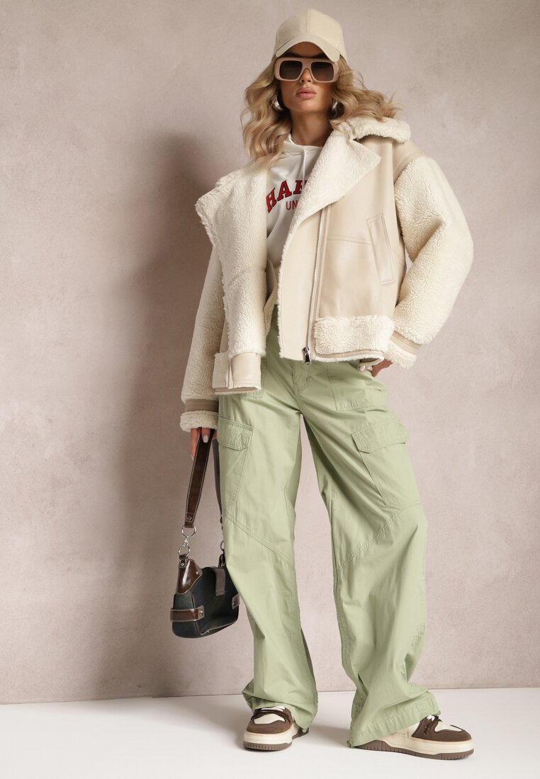 Pantaloni Verde de bumbac cu elastic la glezne Moye