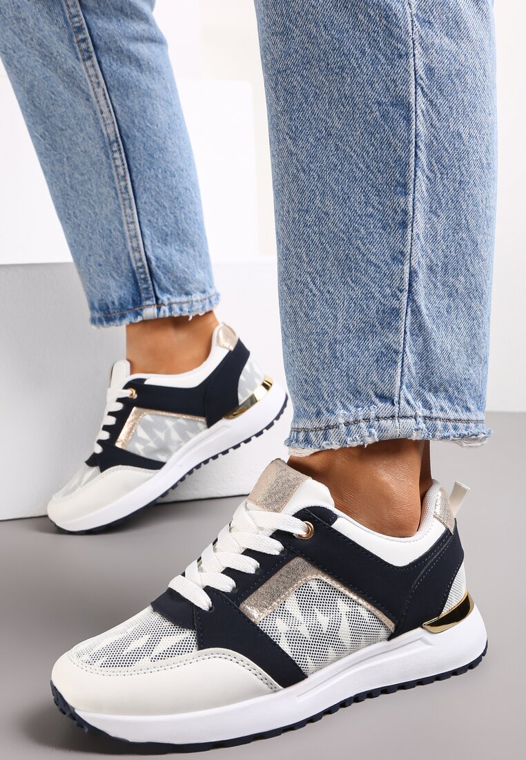 Adidași Cu șireturi Alb-Bleu marin Cu litere imprimate Dandia