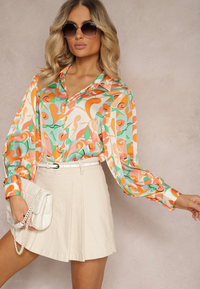 Cămașă Portocaliu-Verde Decorată cu Imprimeu Abstract Sharleen
