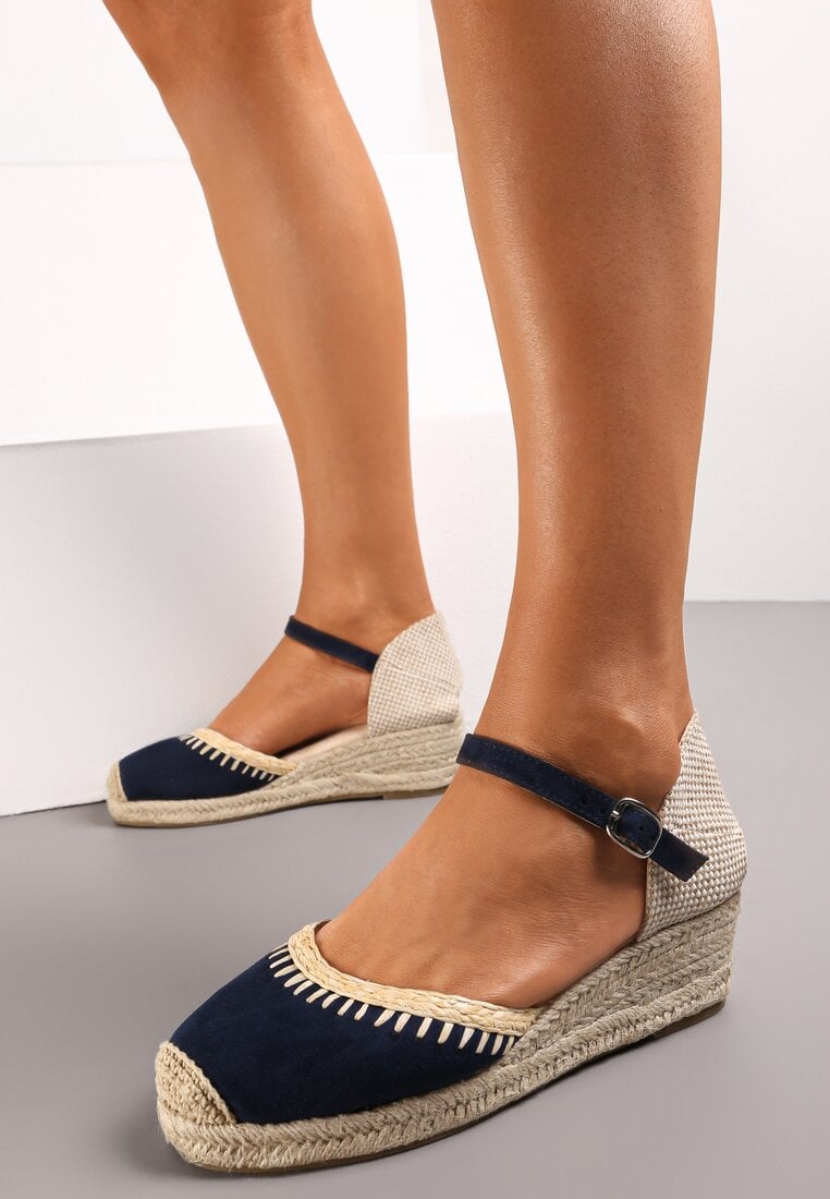 Sandale Bleumarin cu pană din împletitură de iută Arminus