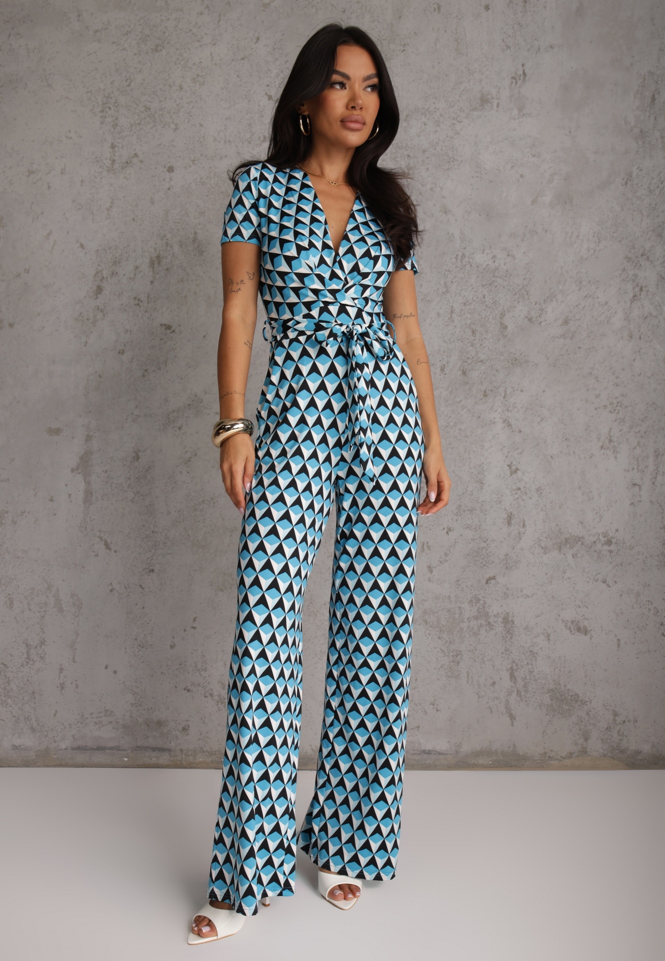 Salopetă tip petrecut Albastră cu mânecă scurtă și picioare lungi Avrey