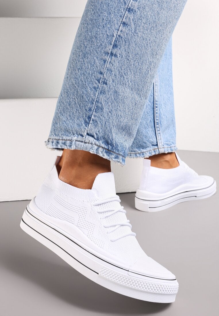 Tenisi Albi Slip-on cu Perforații și Șireturi Decorative Dennise