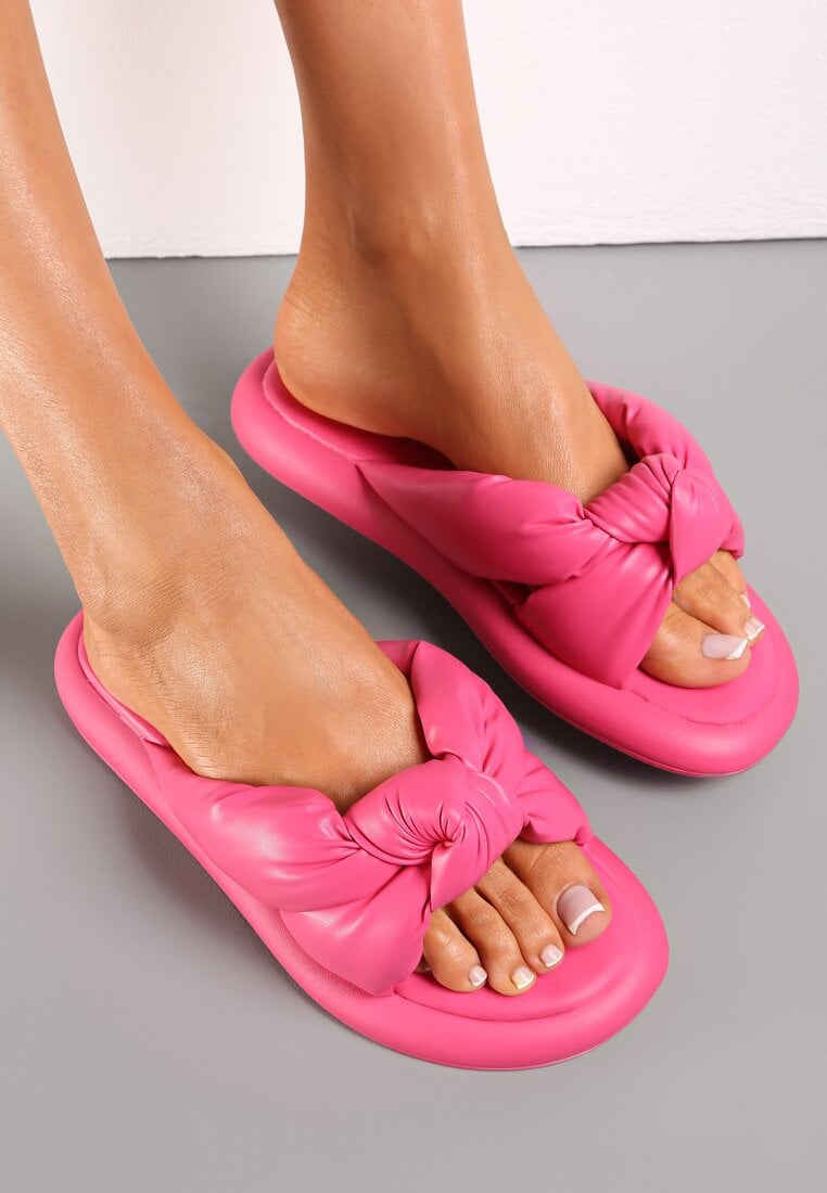 Papuci Roz cu Bareta Lată și Nod Sabena