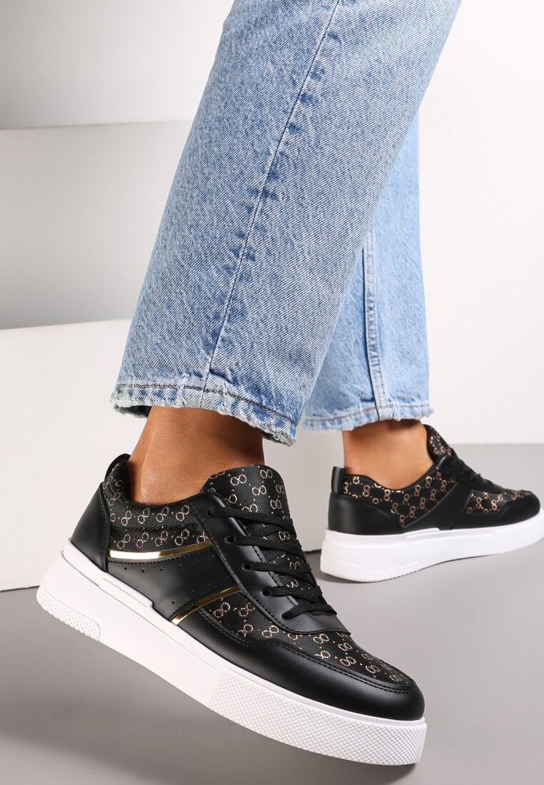 Adidași Negri cu Talpă Groasă cu Partea Superioară cu Model cu Fir Strălucitor Jaile