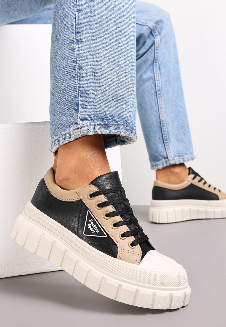 Adidași Negri cu platformă cu cusături și șireturi Anaiza