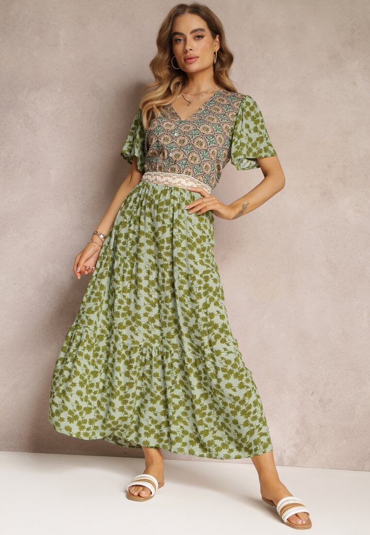 Rochie Verde închis Evazată Maxi din Vâscoză Ophitria