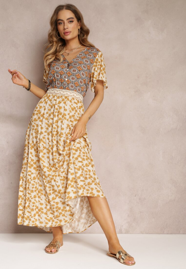 Rochie Bej deschis Evazată Maxi din Viscoză Ophitria