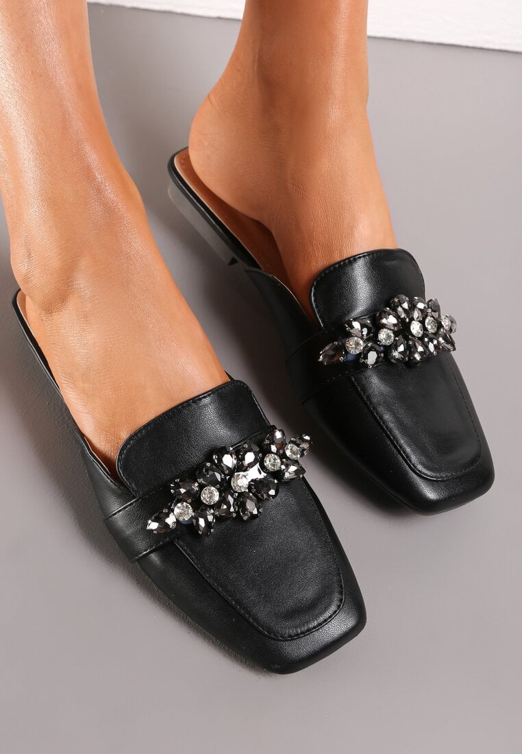 Papuci Negri cu Cristale și Vârf Pătrat Eiremena