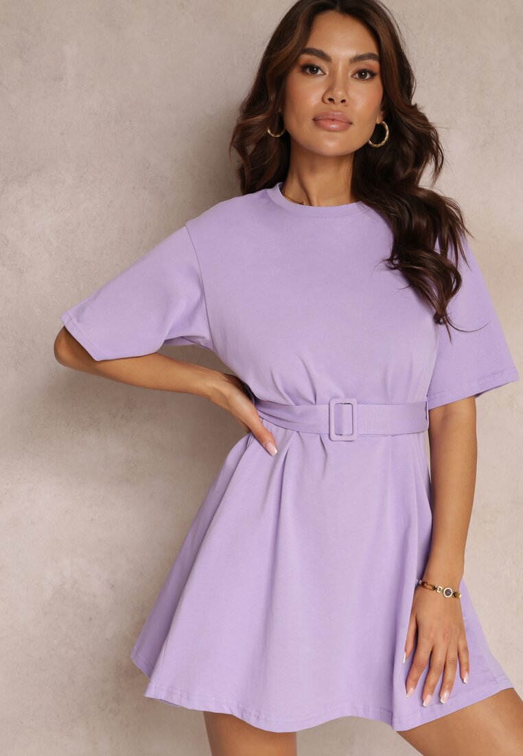 Rochie Mov din Bumbac Mini cu curea din material cu cataramă Yakatoki
