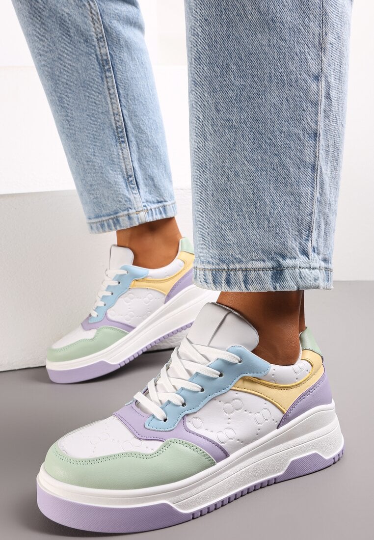 Adidași Alb-Violet cu șireturi cu talpă groasă Ainne