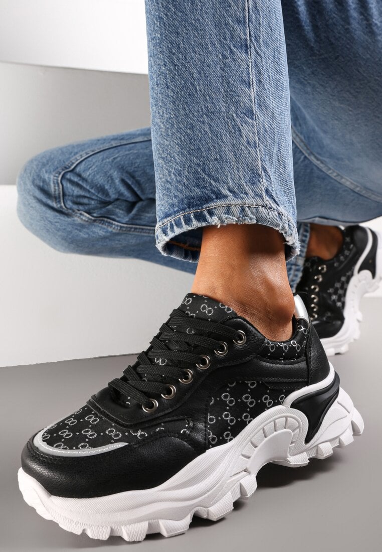 Adidași Negri cu Fir Metalic cu Talpă Groasă Melimeda