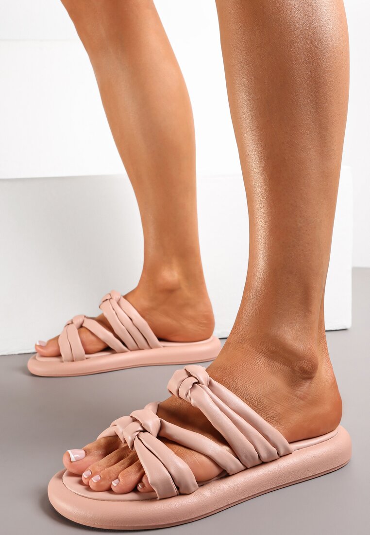 Papuci Roz cu Talpă Plată cu Barete Decorative Celest