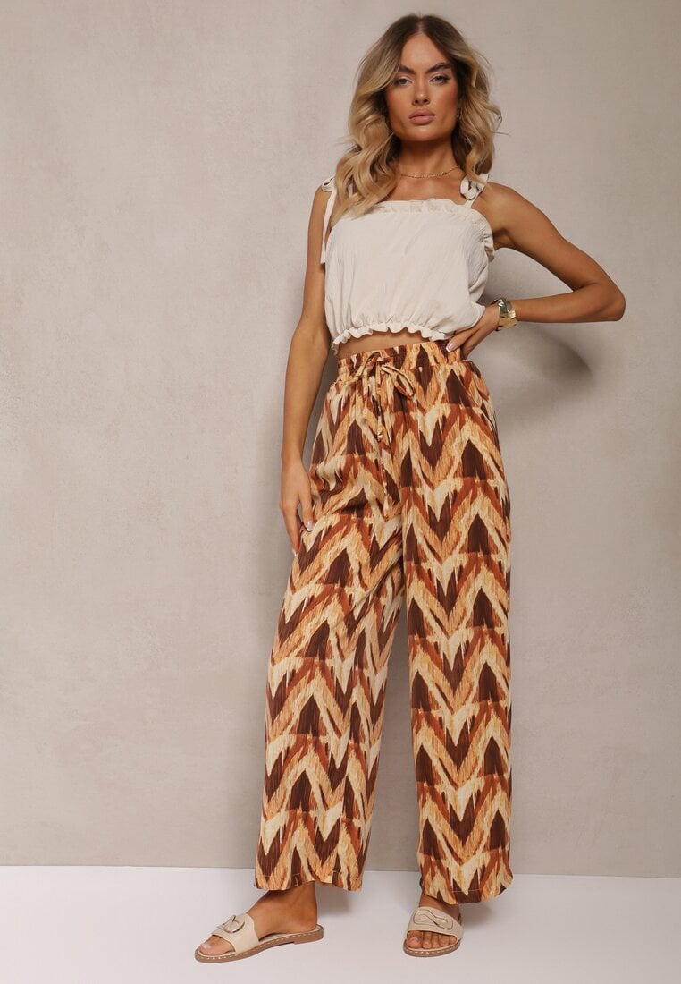 Pantaloni Largi Bej-Maro cu elastic și cordon în talie Vayolet