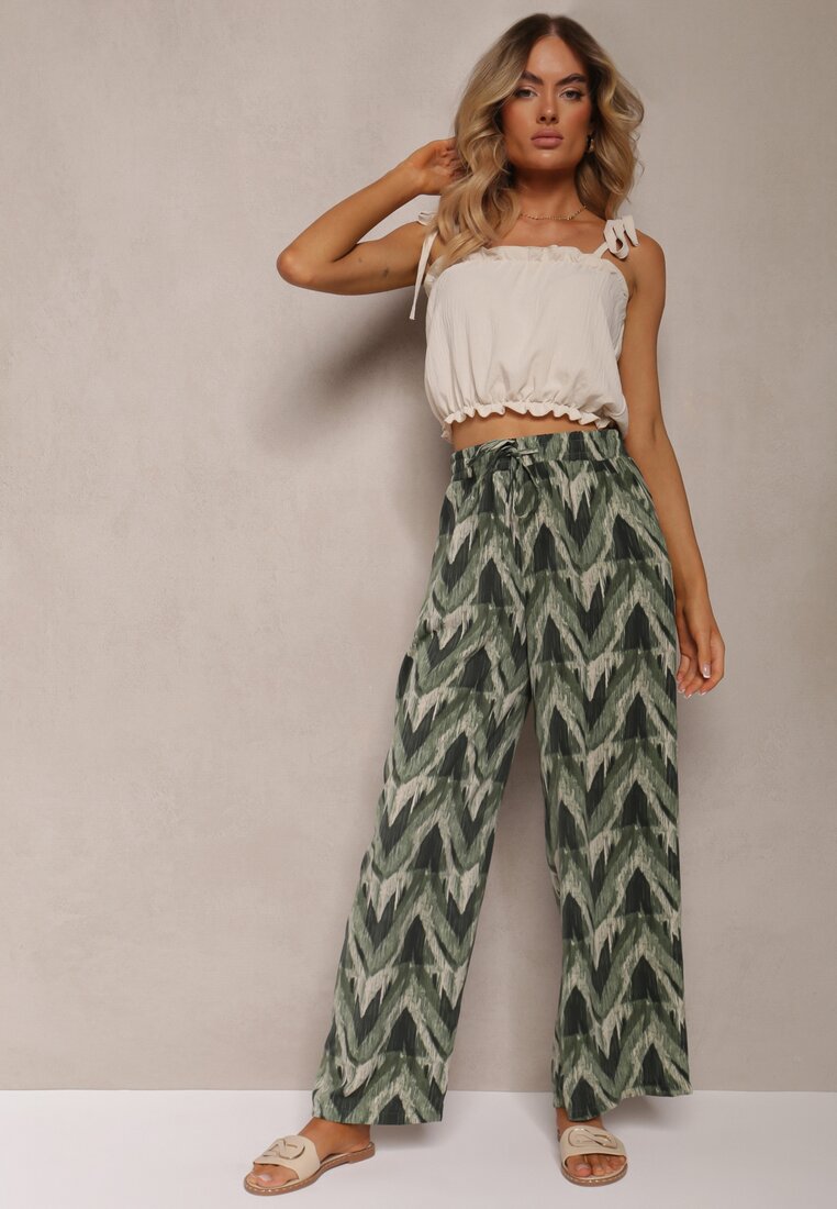 Pantaloni Verzi Largi cu elastic și legătură în talie Vayolet