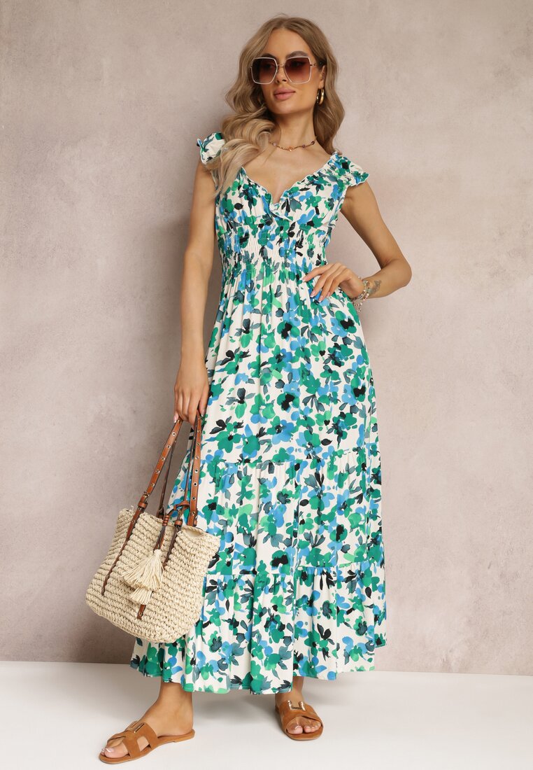 Rochie Verde Petrecută Maxi Florală Cu elastic în talie Din viscoză Marielys