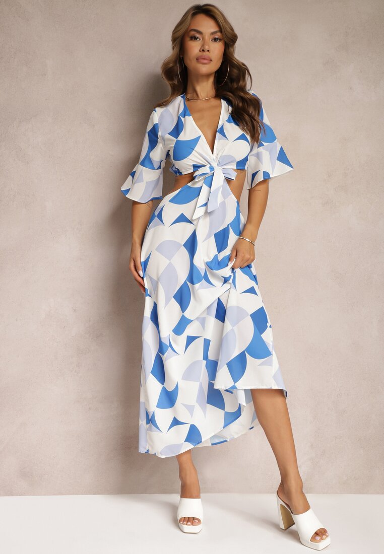 Rochie Tip Plic Albastră Maxi cu partea de jos evazată și legătură Alylina