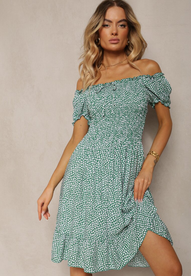 Rochie Verde Midi cu croială spaniolă din bumbac Nairo
