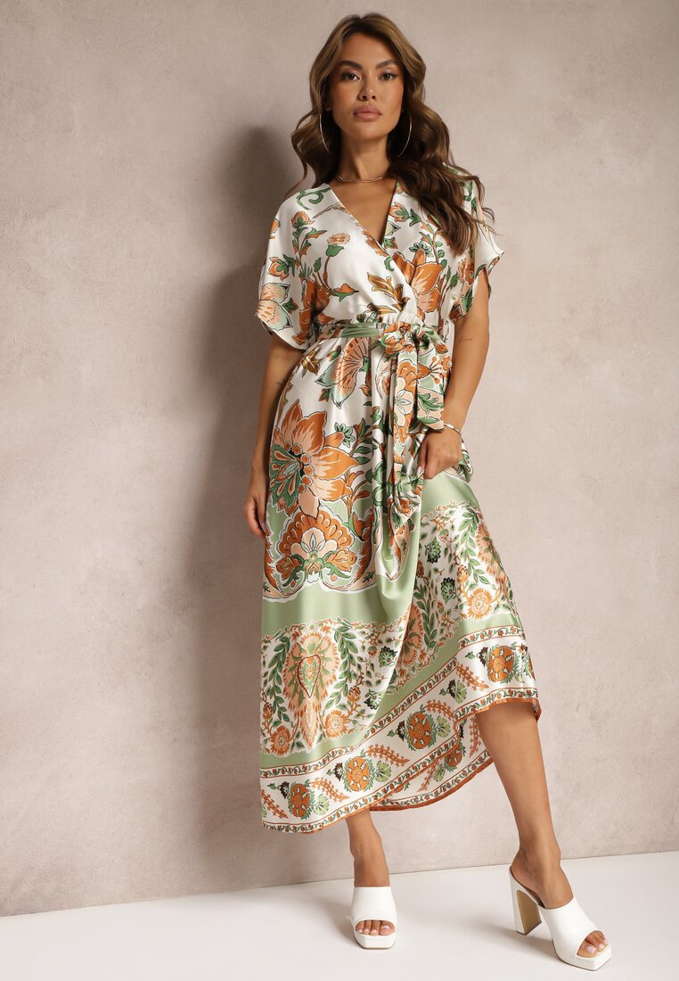 Rochie Petrecută Verde Maxi cu elastic în talie și cu fusta evazată Jeanina