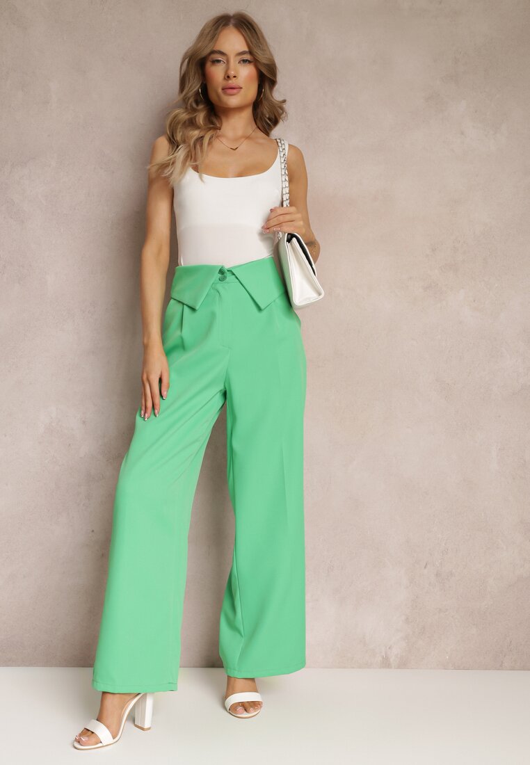 Pantaloni Verzi Ampi cu Talie Înaltă și Buzunare Callista