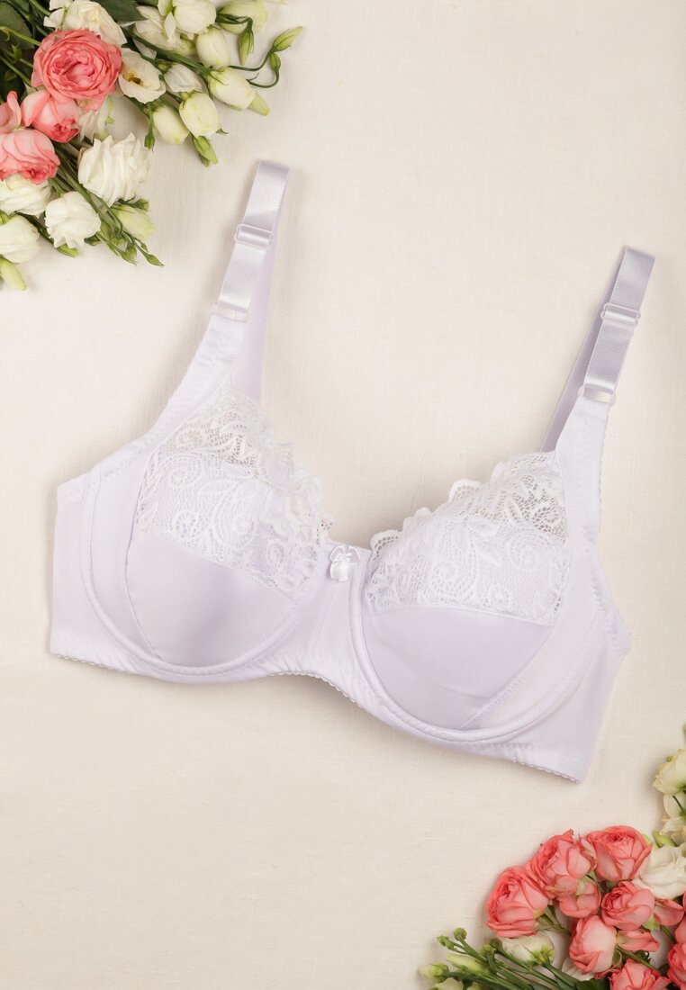 Sutien Clasic Alb Ornat cu Dantelă Terisa