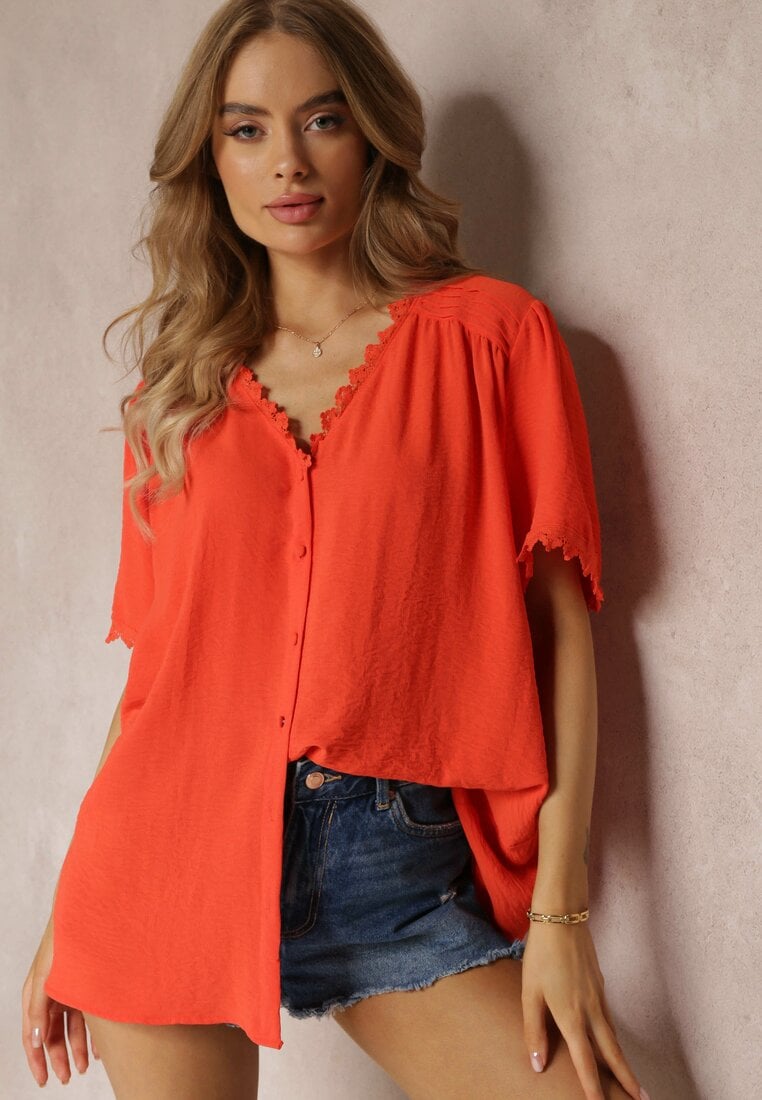 Cămașă Portocalie Cu nasturi Cu dantelă decorativă Willona