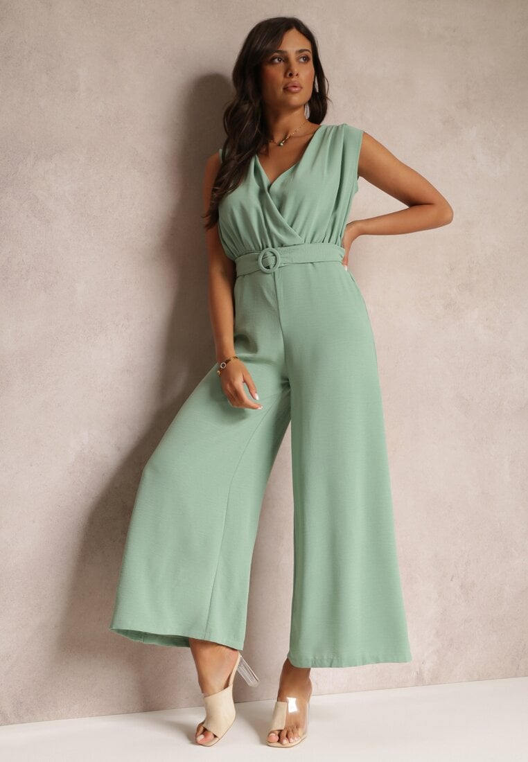 Salopetă Lungă Verde cu Decolteu petrecut și cu curea Violettsa