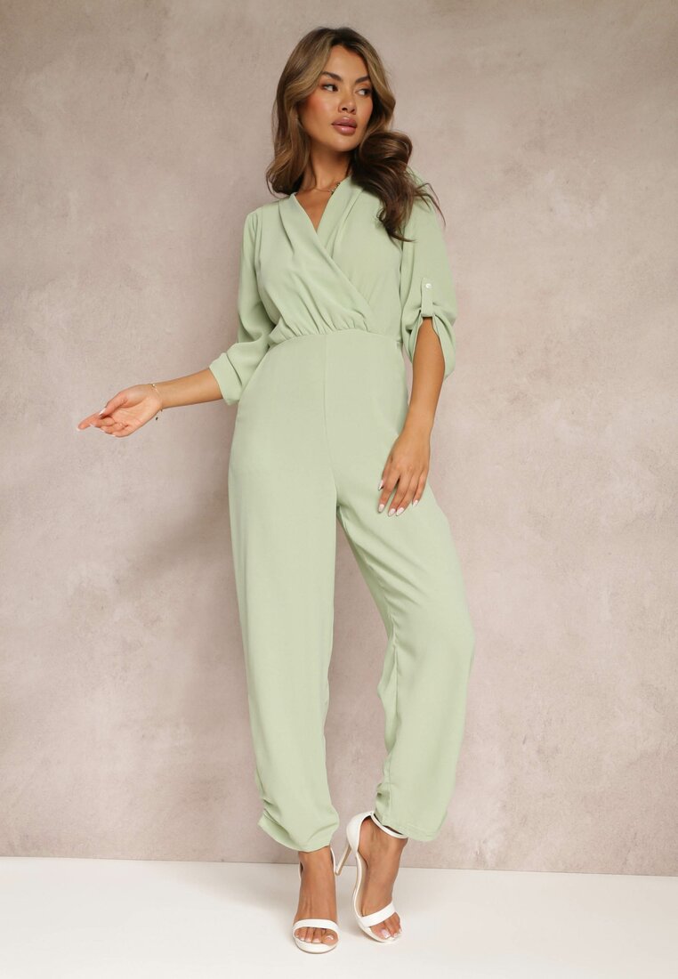 Salopetă Lungă Verde cu încrețituri și decolteu petrecut Jonitta