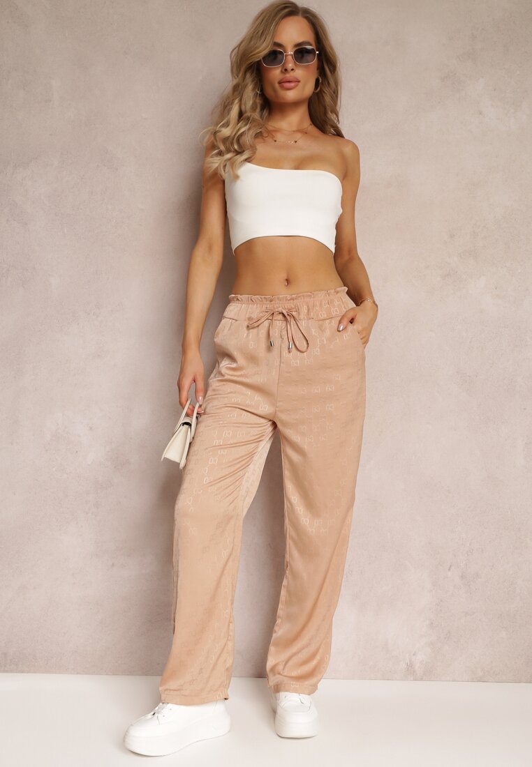 Pantaloni bej închis cu talie înaltă și craci largi Niriki