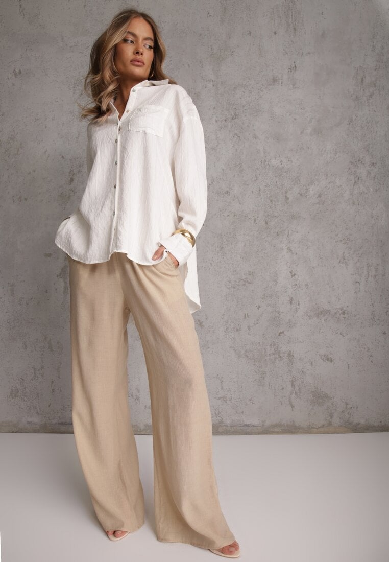 Pantaloni Bej Largi din Viscoză și cu elastic în talie Abyga