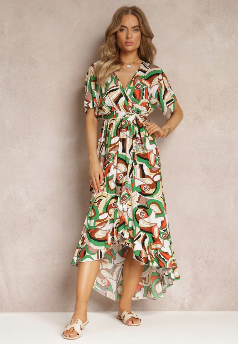 Rochie plic Verde cu elastic în talie și curea din material textil din viscoză Dionienne