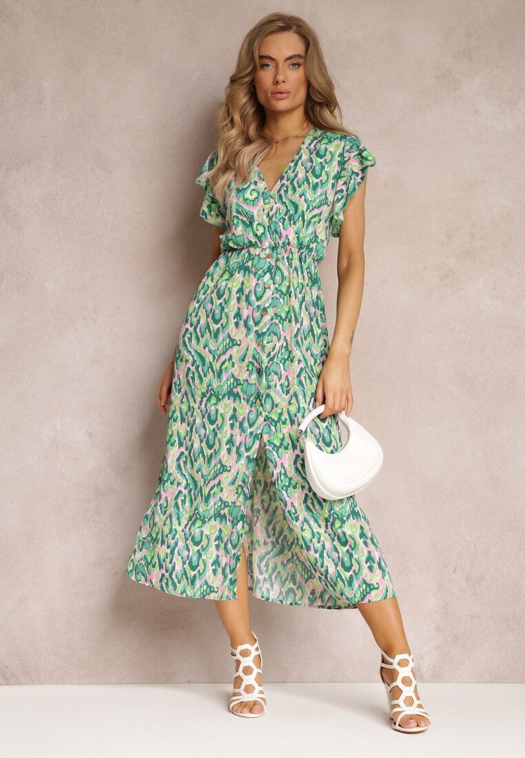Rochie Verde Maxi Clos cu Decolteu Petrecut și Elastic în Talie Yllia