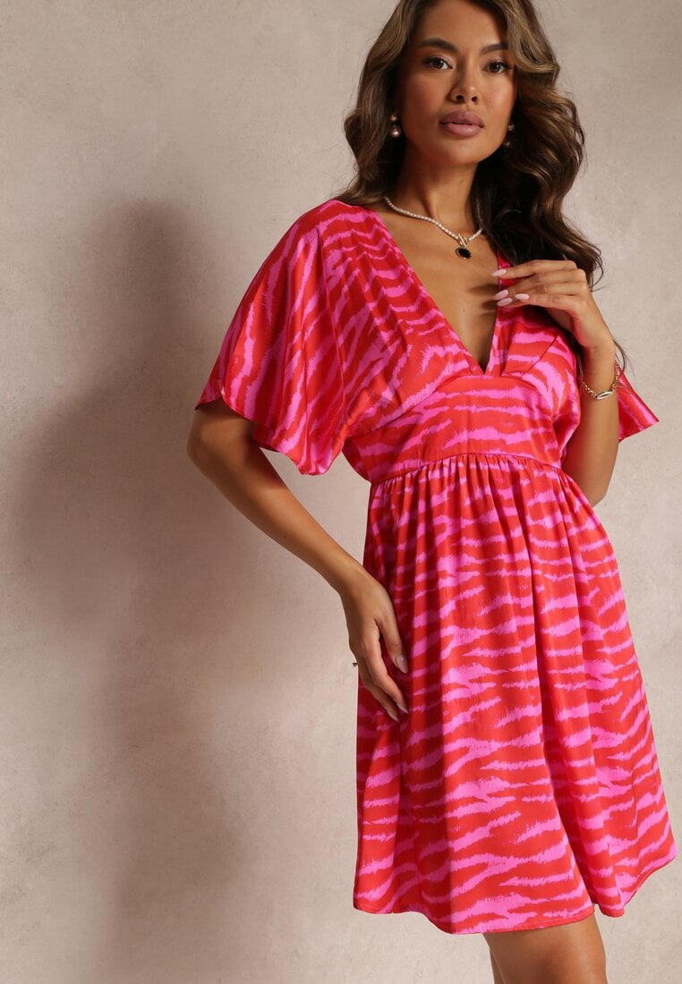 Rochie Roz-Roșie Cloș Din satin Cu mâneci tip liliac Elrera